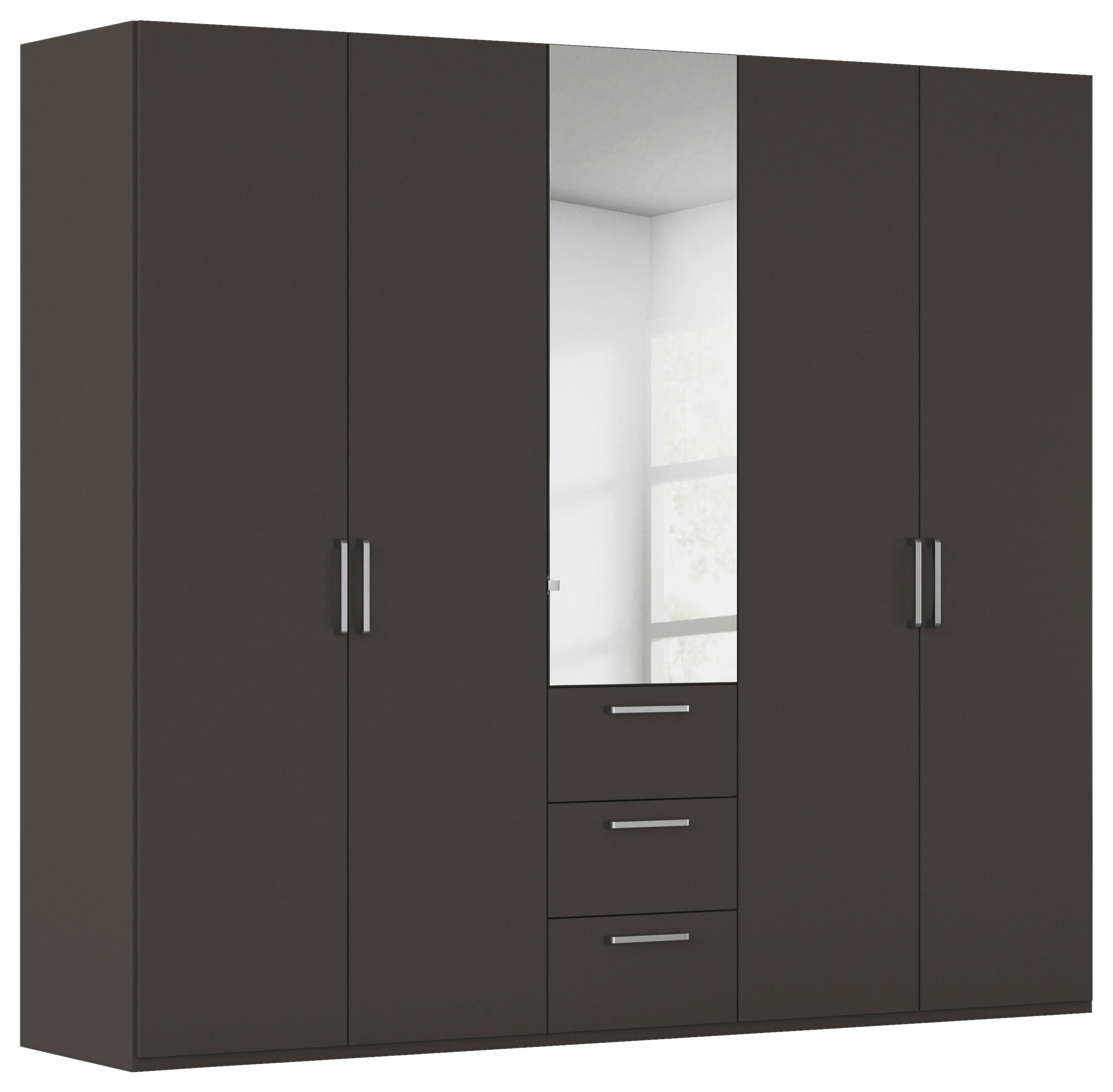 DREHTÜRENSCHRANK 251/223/61 cm,  in Graphitfarben, 5-türig  - Chromfarben/Edelstahlfarben, Basics, Glas/Holzwerkstoff (251/223/61cm) - Novel