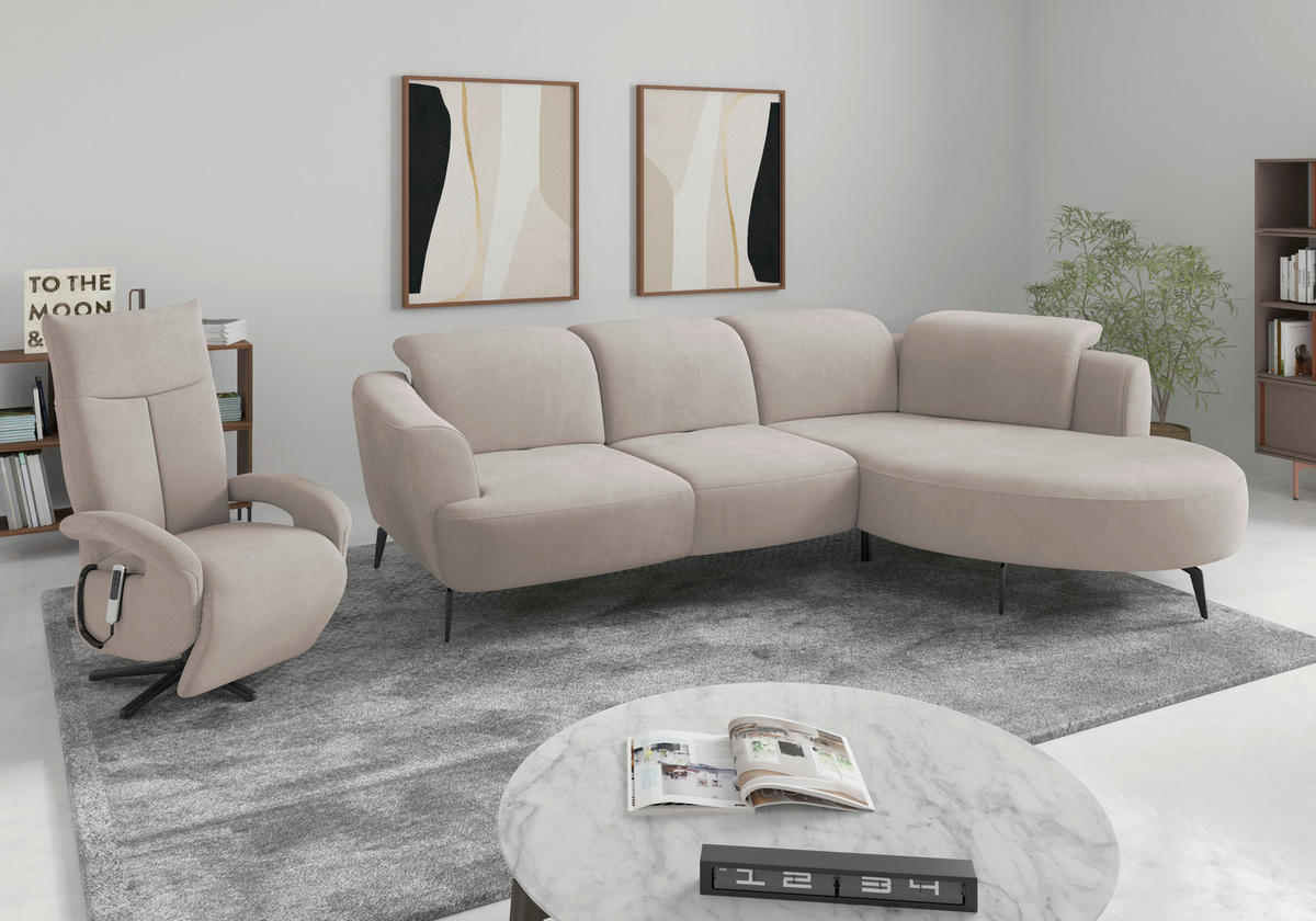 ECKSOFA ZOE E Greige Flachgewebe  - Greige/Schwarz, KONVENTIONELL, Textil/Metall (309/199cm) - Sit & More