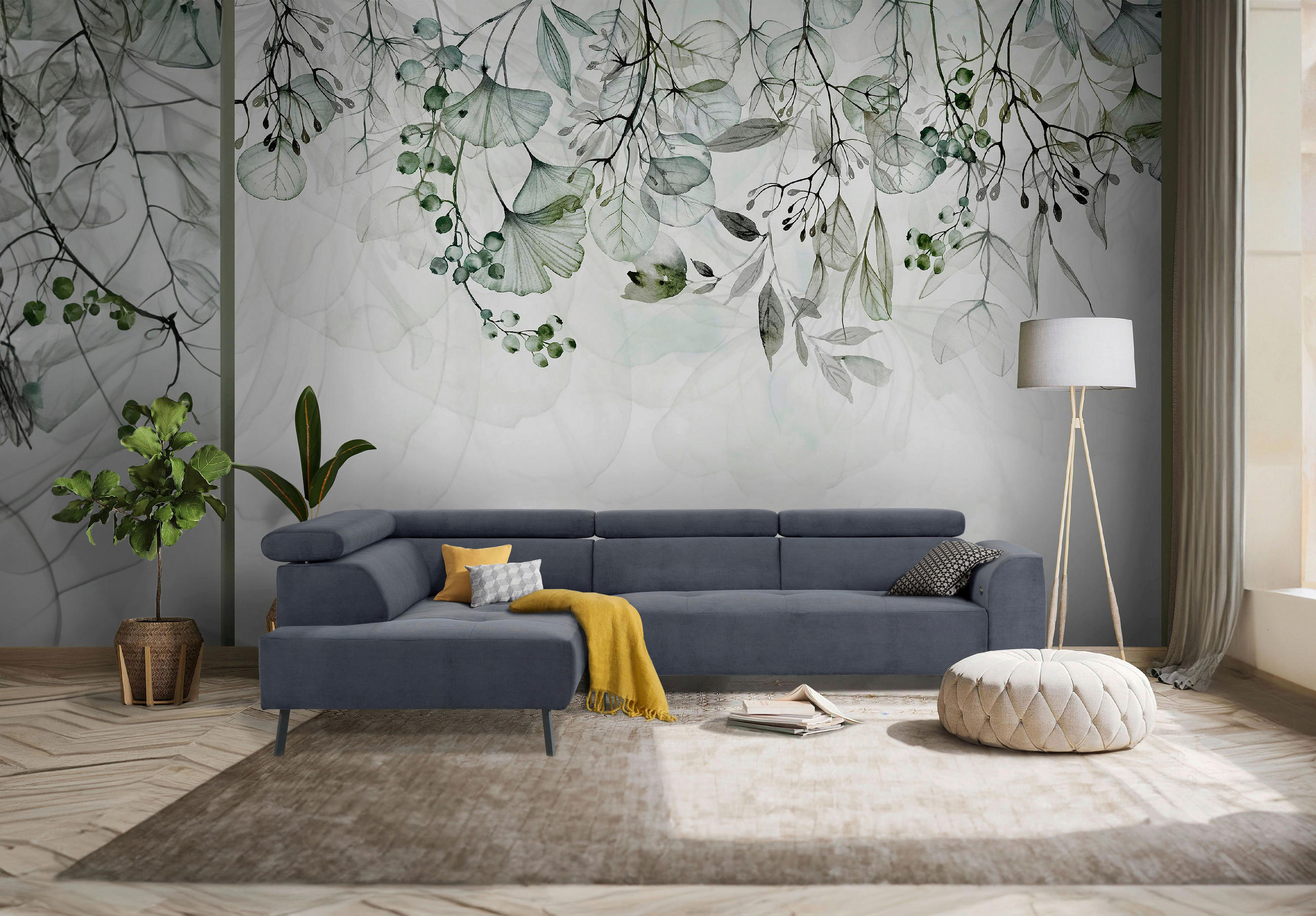 ECKSOFA in Feincord Blaugrau  - Blaugrau/Schwarz, Design, Textil/Metall (205/280cm) - MID.YOU