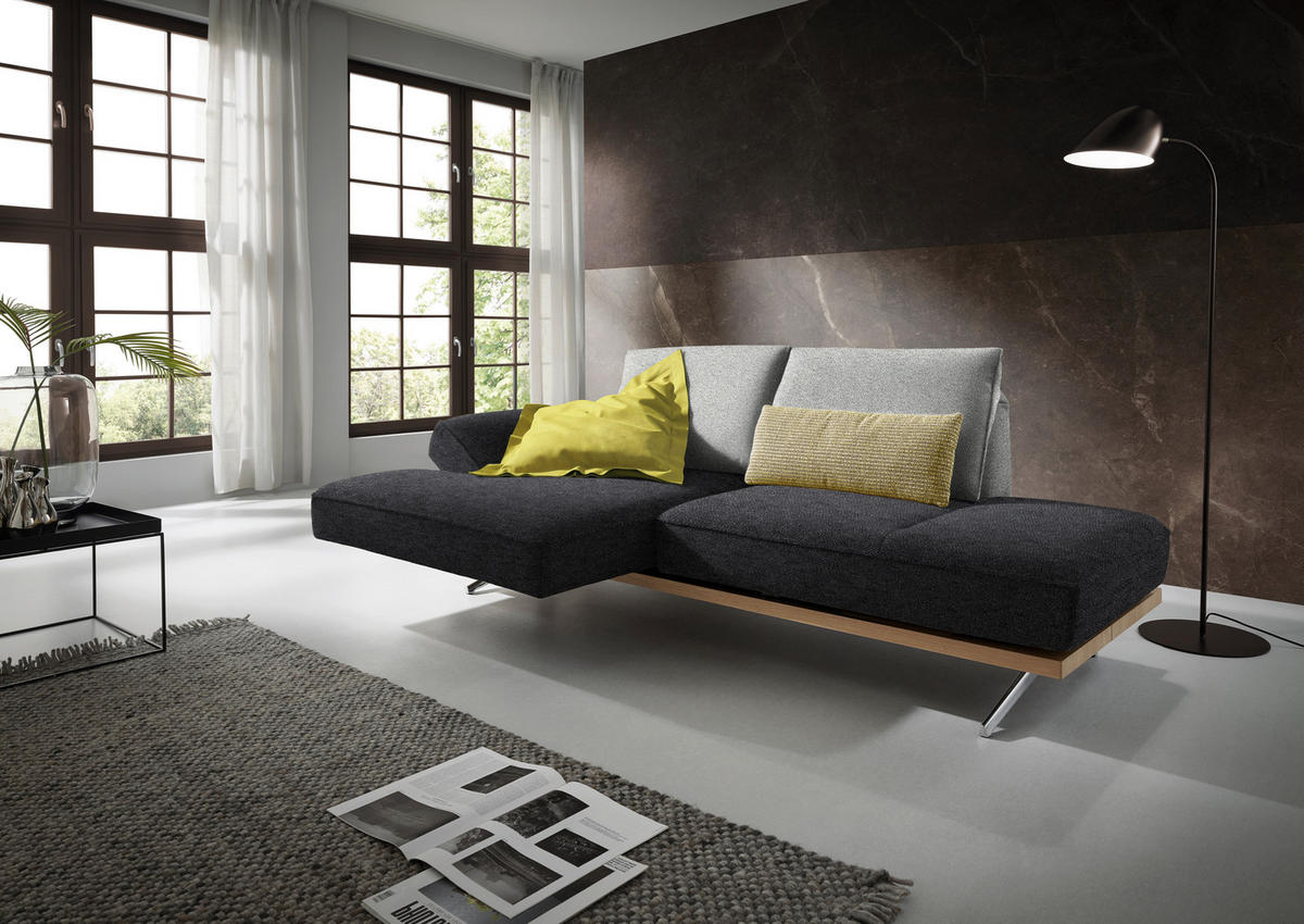 ECKSOFA in Flachgewebe Grau, Hellgrau  132/240 cm  - Chromfarben/Hellgrau, Design, Holz/Textil (132/240cm) - Koinor
