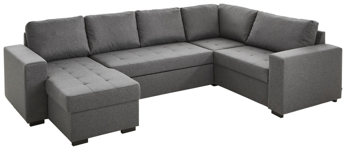 WOHNLANDSCHAFT Dunkelgrau Webstoff  - Dunkelgrau/Schwarz, KONVENTIONELL, Kunststoff/Textil (157/313/207cm) - Ti'me