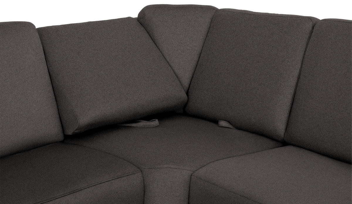 WOHNLANDSCHAFT Dunkelgrau Flachgewebe  - Chromfarben/Dunkelgrau, KONVENTIONELL, Textil/Metall (163/336/240cm) - Beldomo System