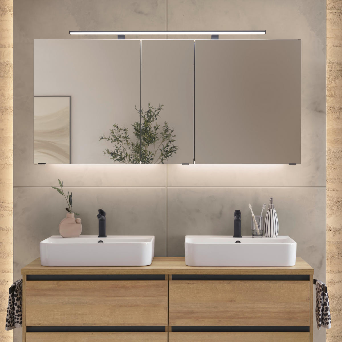 BADEZIMMER 4-teilig  in 152 cm  - Eichefarben/Weiß, Design, Glas/Keramik (152cm) - Musterring