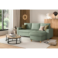 ECKSOFA Chenille Mintgrün  - Buchefarben/Mintgrün, Design, Holz/Holzwerkstoff (227/96cm) - MID.YOU