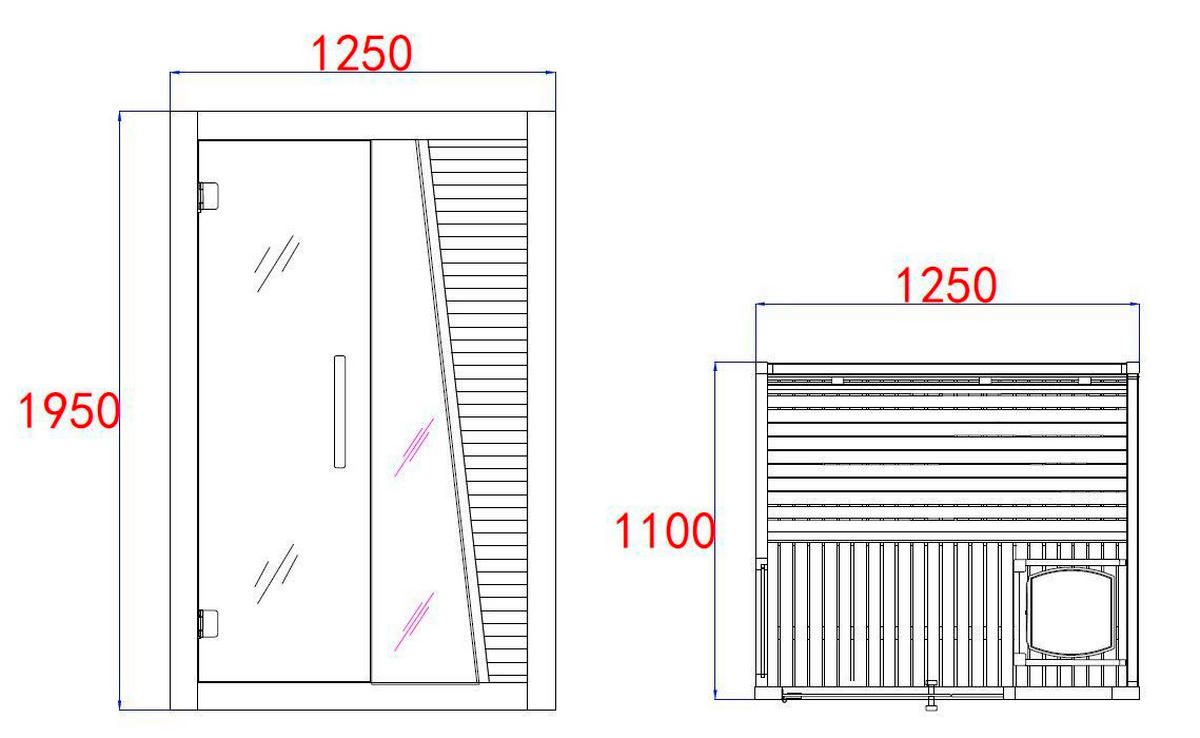 SAUNA für 2 Personen  - Naturfarben, Basics, Glas/Holz (110/195/125cm) - Sanotechnik