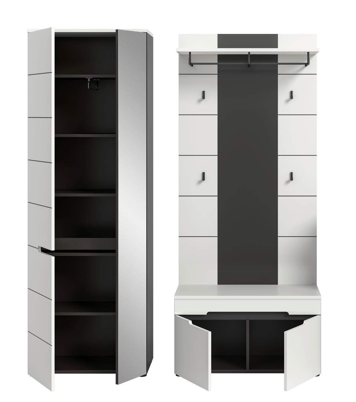 GARDEROBE 3-teilig  in 160/190/37 cm  - Weiß/Grau, Basics, Holzwerkstoff (160/190/37cm) - Livetastic