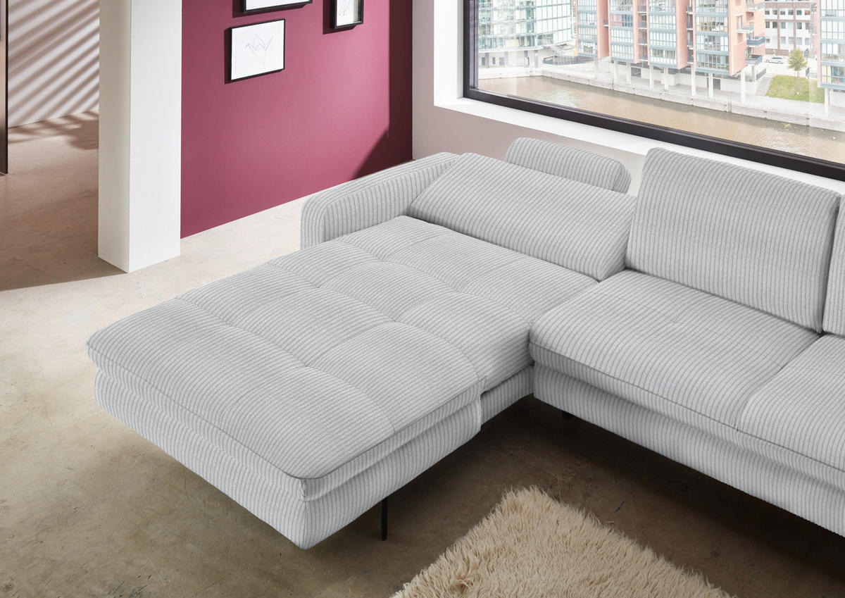 ECKSOFA in Cord Hellgrau  - Hellgrau/Schwarz, Design, Textil/Metall (178/302cm) - Beldomo Style