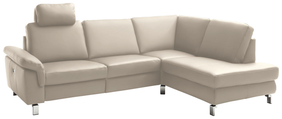 ECKSOFA in Echtleder Beige  - Chromfarben/Beige, Design, Leder/Metall (271/200cm) - Pure Home Lifestyle
