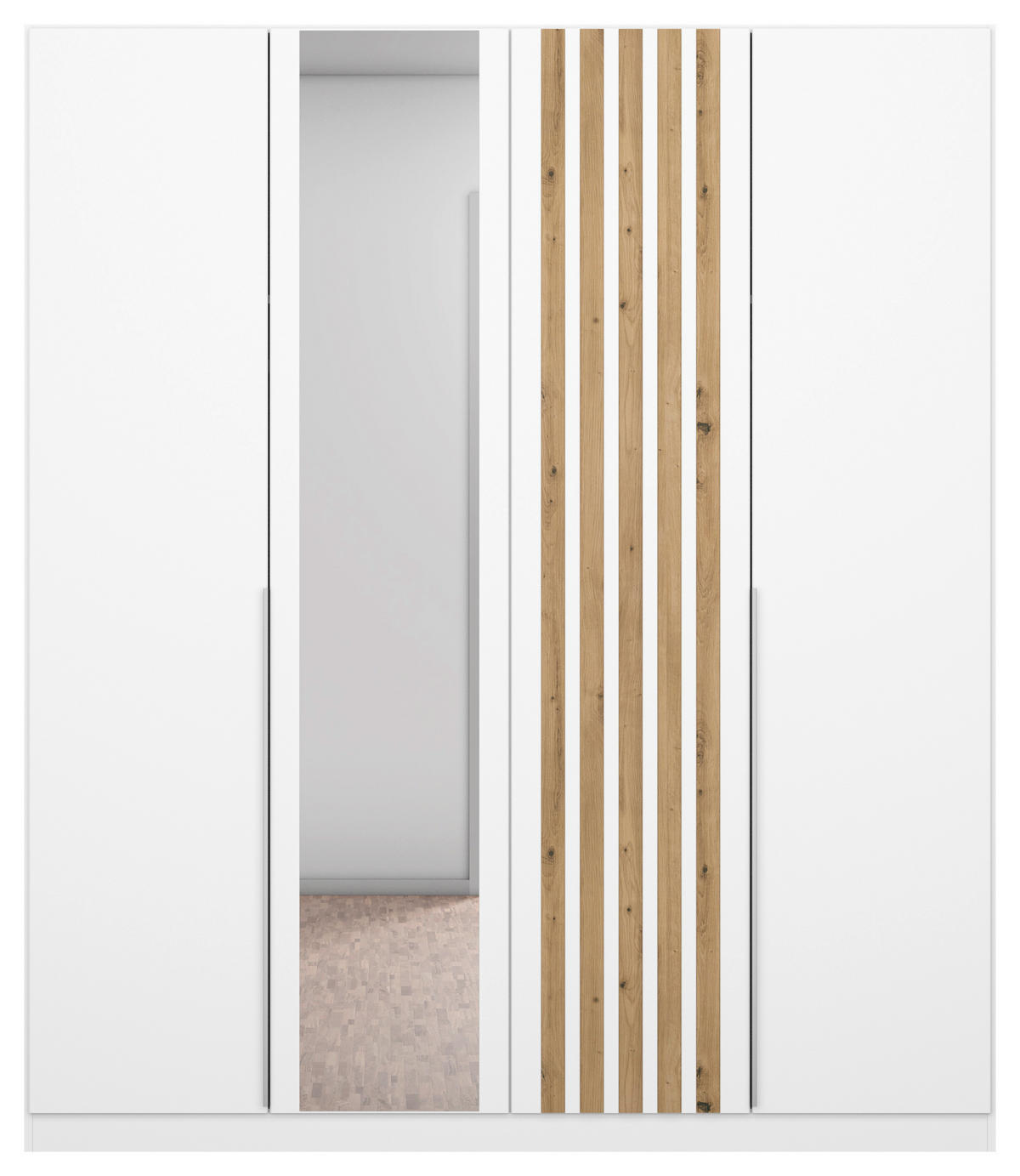 DREHTÜRENSCHRANK 181/210/54 cm 4-türig Weiß, Eiche Artisan  - Alufarben/Weiß, MODERN, Holzwerkstoff/Metall (181/210/54cm) - Rauch Möbel
