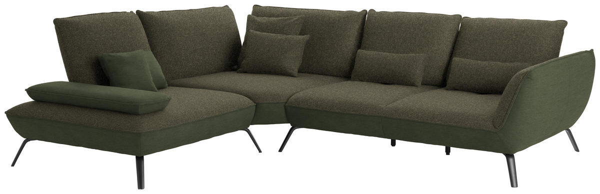 ECKSOFA in Flachgewebe Dunkelgrün  - Dunkelgrün/Schwarz, Design, Textil/Metall (250/310cm) - Moderano