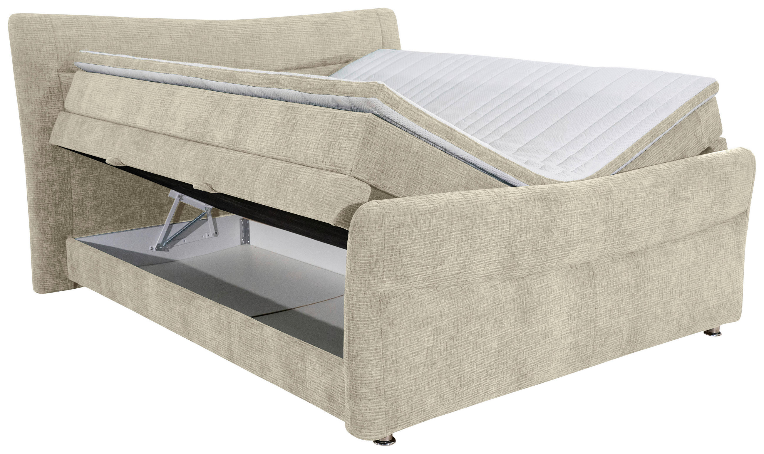 Thumbnail - Esposa Boxspringbett, Beige, Textil, H3, Höhe ca. 18 cm, 140x200 cm, Bettkasten, Topper durchgehend, Matratze in verschi...