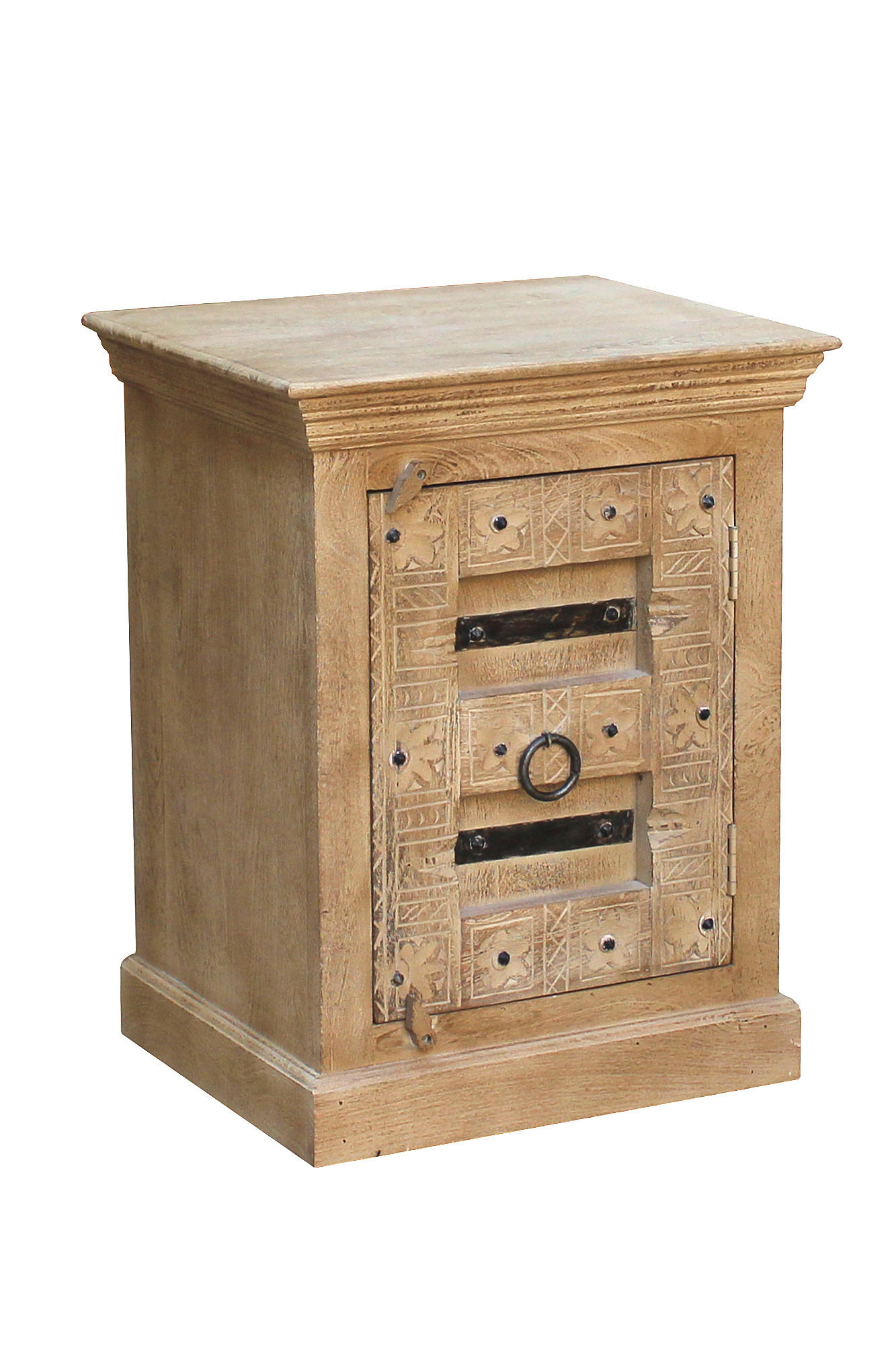 NACHTSCHRANK 55/70/45 cm Mangoholz massiv  - Schwarz/Naturfarben, Basics, Holz/Metall (55/70/45cm) - Livetastic