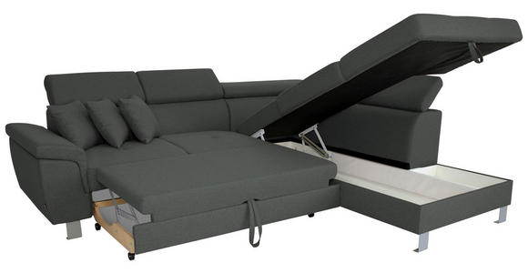ECKSOFA inkl. Funktionen Grau Webstoff  - Silberfarben/Grau, Design, Textil/Metall (257/226cm) - Xora