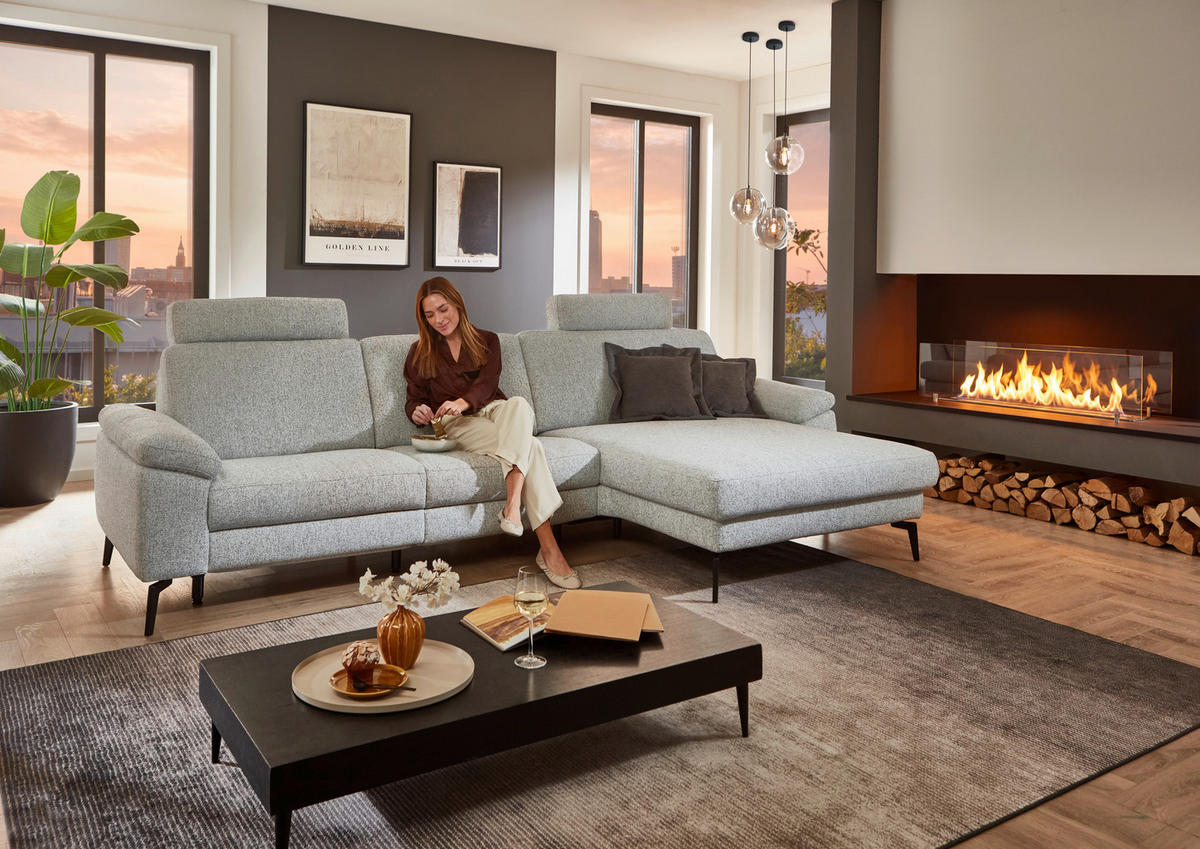 ECKSOFA  in Chenille Silberfarben  309/171 cm  - Silberfarben/Schwarz, Design, Textil/Metall (309/171cm) - Valdera