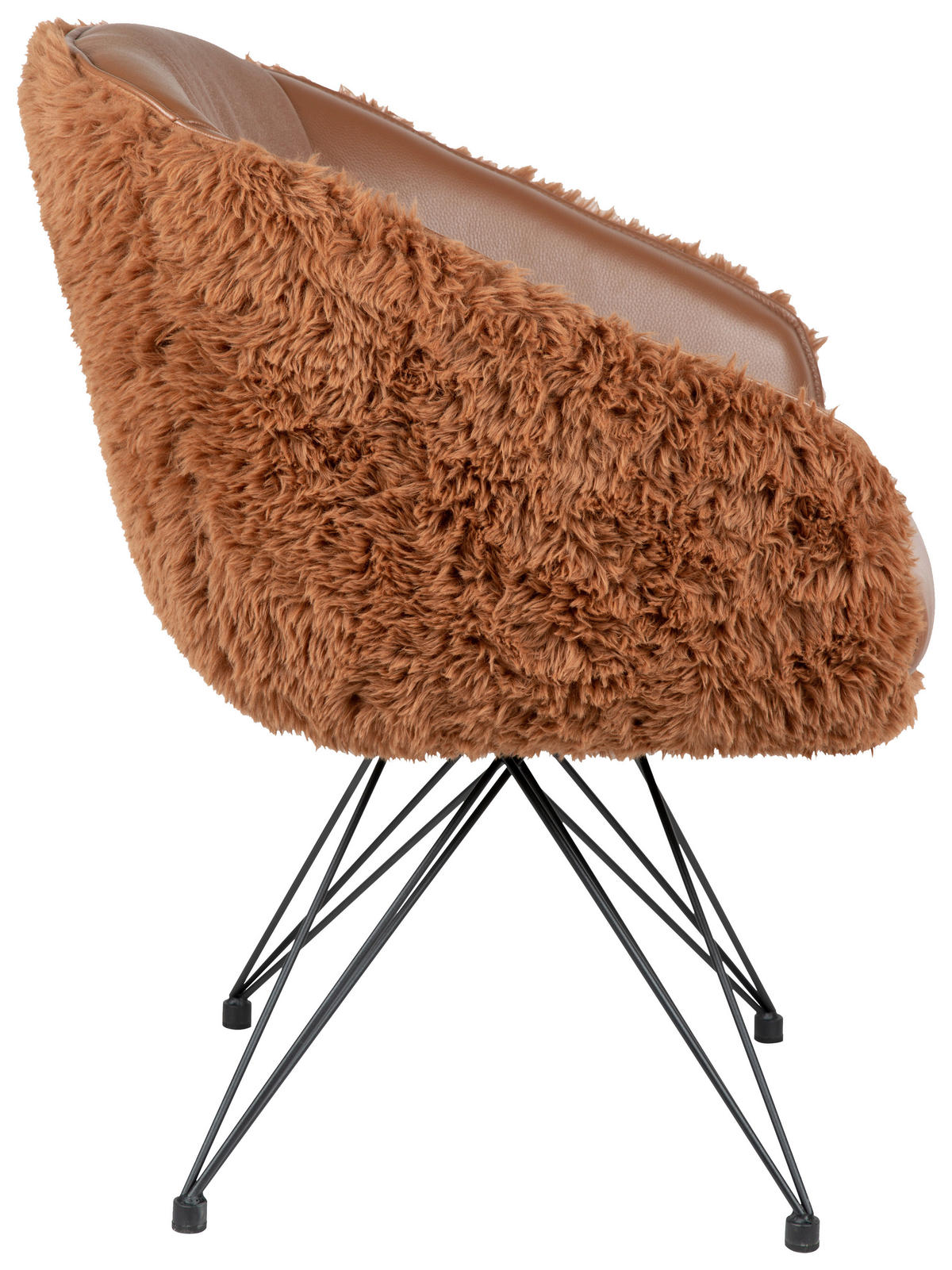 ARMLEHNSTUHL  in Eisen Teddystoff Echtleder pigmentiert  - Cognac/Schwarz, Design, Leder/Textil (59,5/83,5/63,5cm) - Emilio Belluti