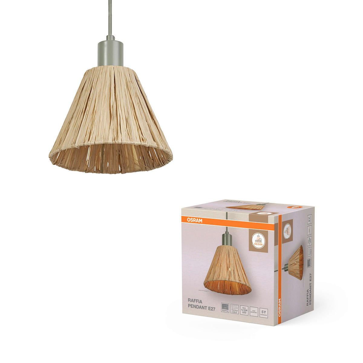 HÄNGELEUCHTE 20/125 cm  - Natur, Naturmaterialien/Metall (20/125cm) - Osram
