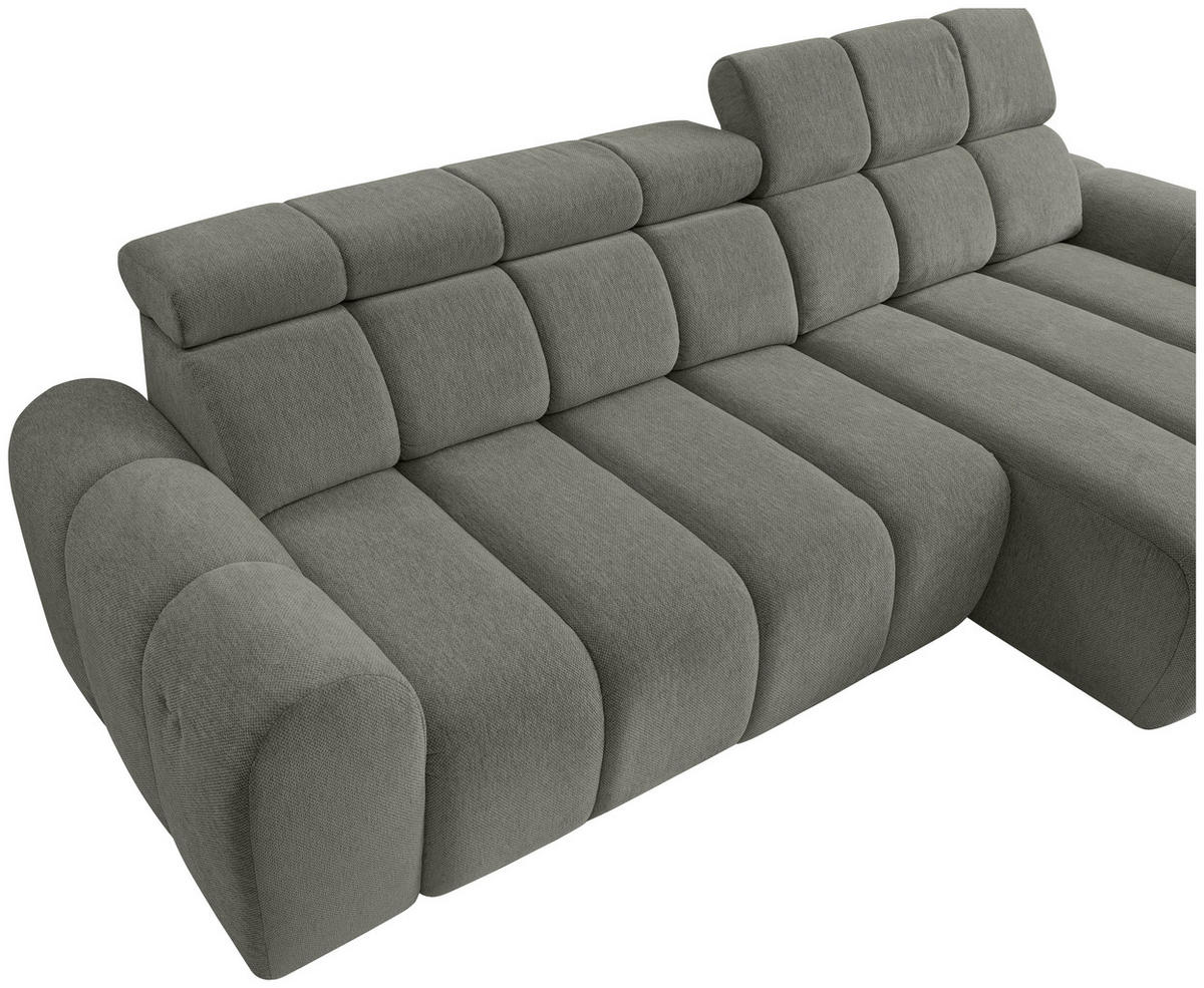 ECKSOFA Grau Chenille Bettkasten, Rücken echt, Kopfteilverstellung, Sitzvorzug  - Schwarz/Grau, Design, Kunststoff/Textil (290/152cm) - Stylife
