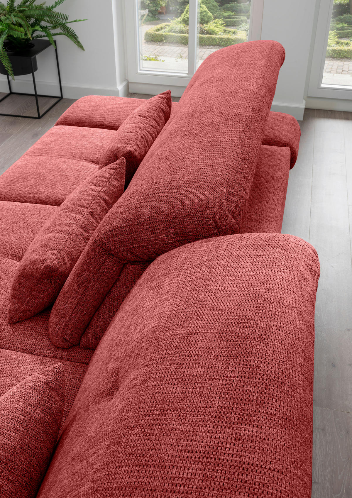 ECKSOFA in Chenille Rot  - Chromfarben/Rot, Modern, Textil/Metall (300/196cm) - Livetastic