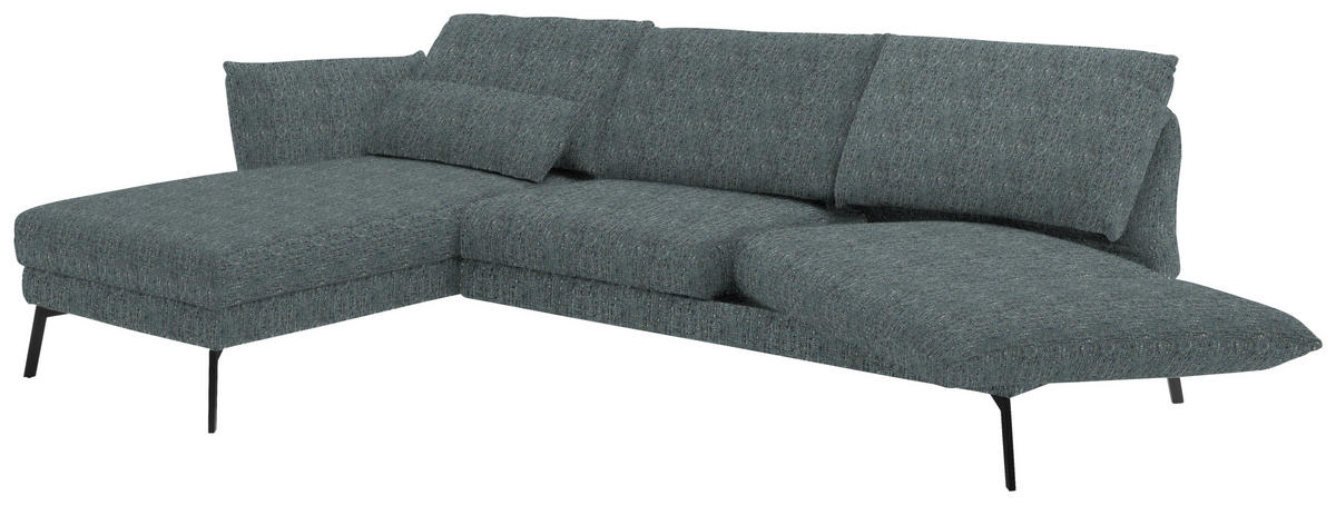 ECKSOFA in Flachgewebe Blaugrau  175/277 cm  - Blaugrau/Schwarz, Design, Textil/Metall (175/277cm) - Schöner Wohnen