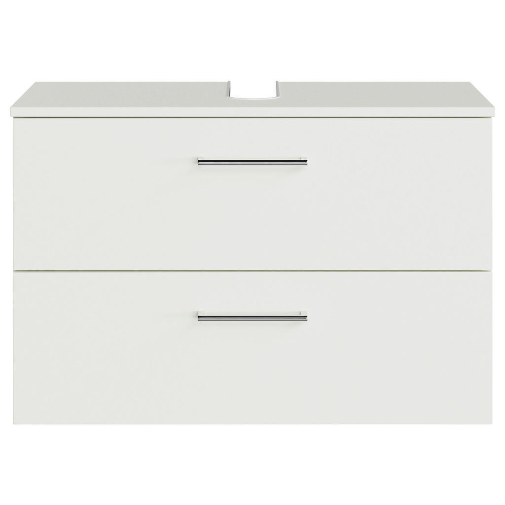 Thumbnail - Sadena Waschbeckenunterschrank M-Plan, Weiß, Metall, 2 Schubladen, 75x49.8x38.3 cm, Goldenes M, Made in Germany, Zusatza...