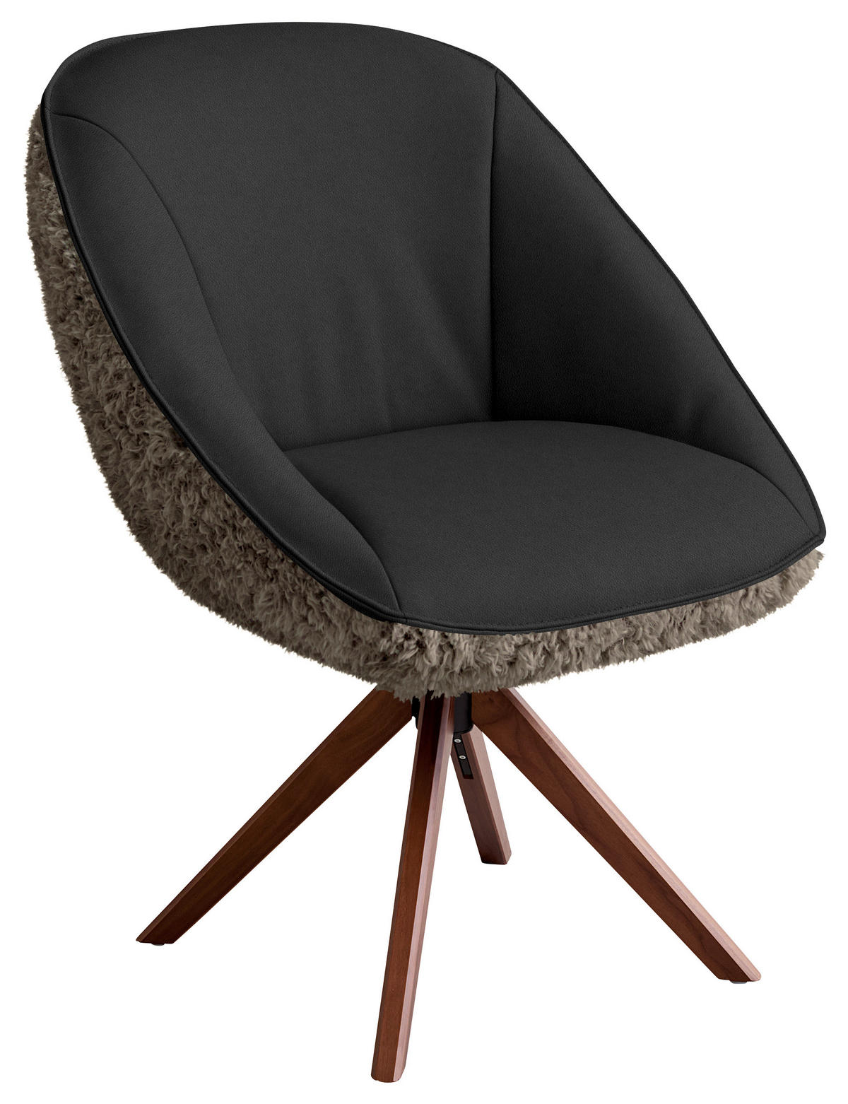 ARMLEHNSTUHL  Beinauswahl, Lederauswahl, Stoffauswahl, inklusive Armlehnen, automatische Rückholfunktion, gepolsterte Armlehnen, Sitzfläche 320° drehbar Hochflor Echtleder  - Dunkelbraun/Nussbaumfarben, Design, Leder/Holz (61/89/70cm) - Koinor