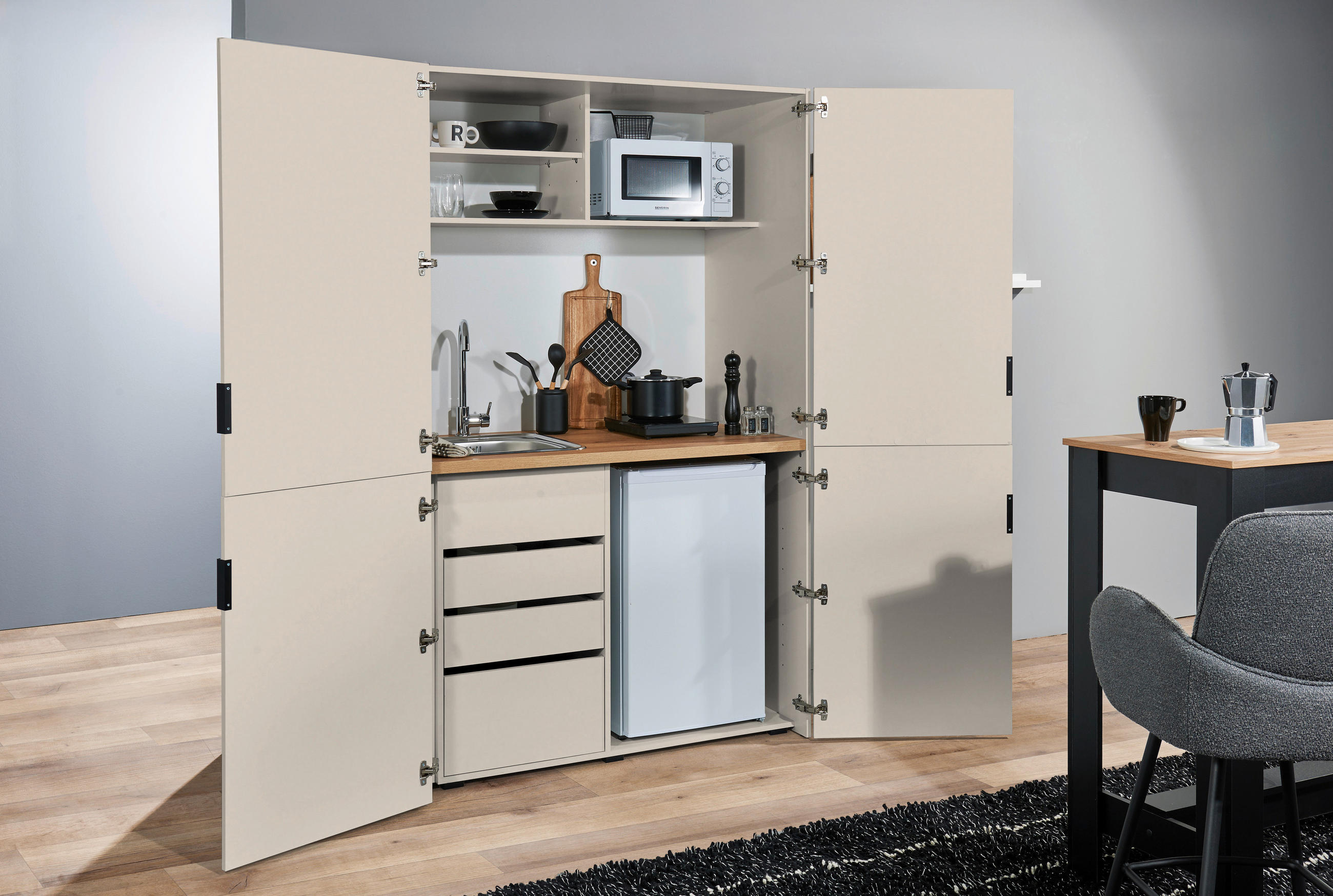 SCHRANKKÜCHE 124/200/70 cm  in Kaschmir  - Kaschmir/Eichefarben, KONVENTIONELL, Holzwerkstoff/Metall (124/200/70cm) - Xora