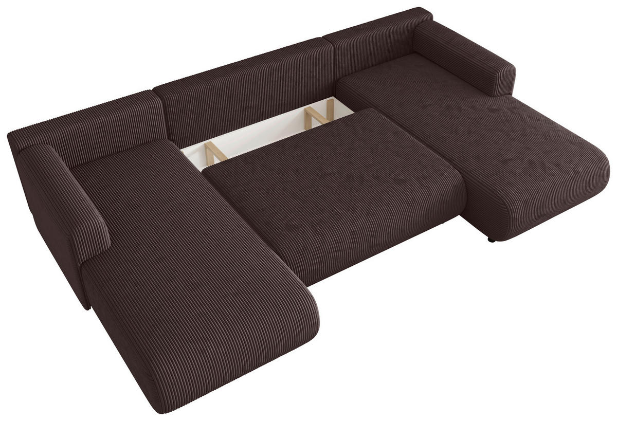 Wohnlandschaft inkl. Funktion Dunkelbraun Cord  - Dunkelbraun/Schwarz, KONVENTIONELL, Textil (200/360/200cm) - Xora