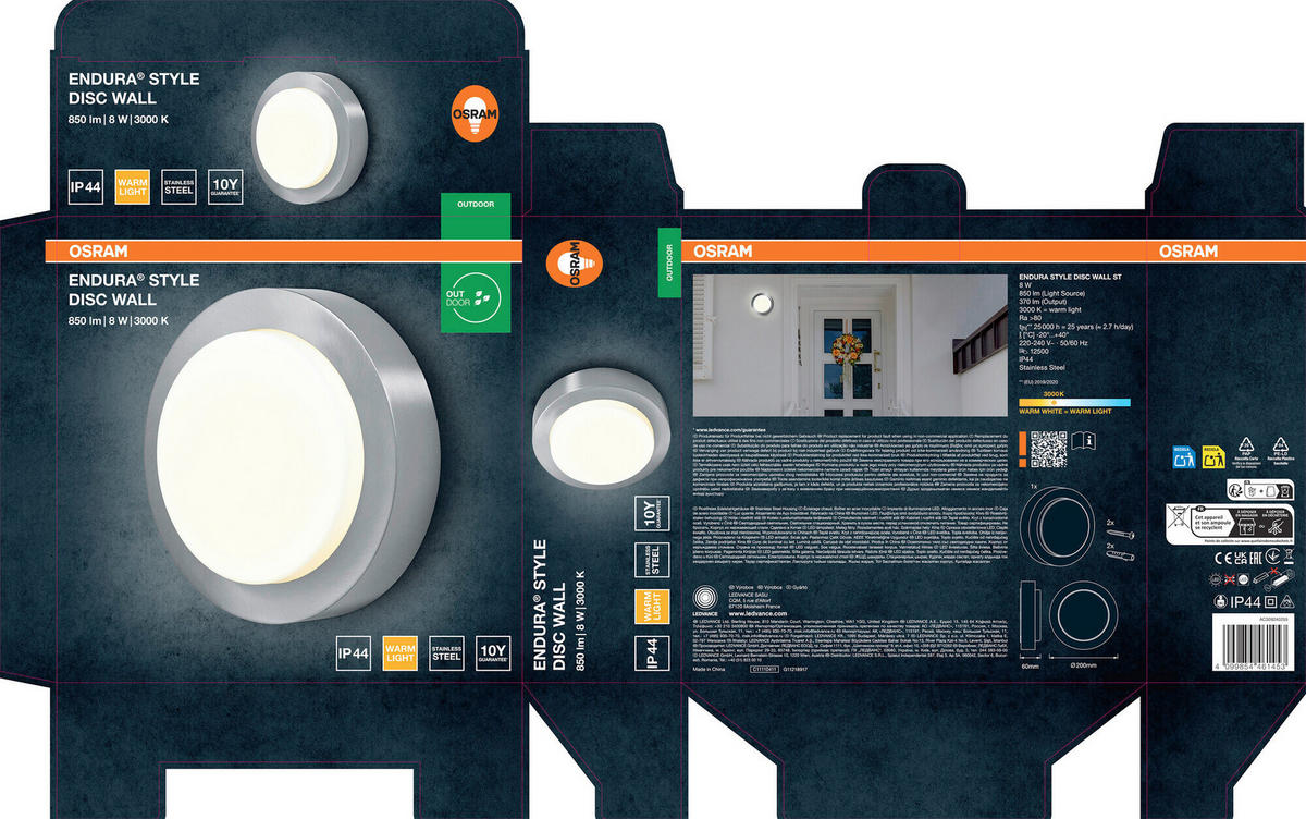 LED-AUßENLEUCHTE 20/6 cm   - Edelstahlfarben, Basics, Kunststoff/Metall (20/6cm) - Osram