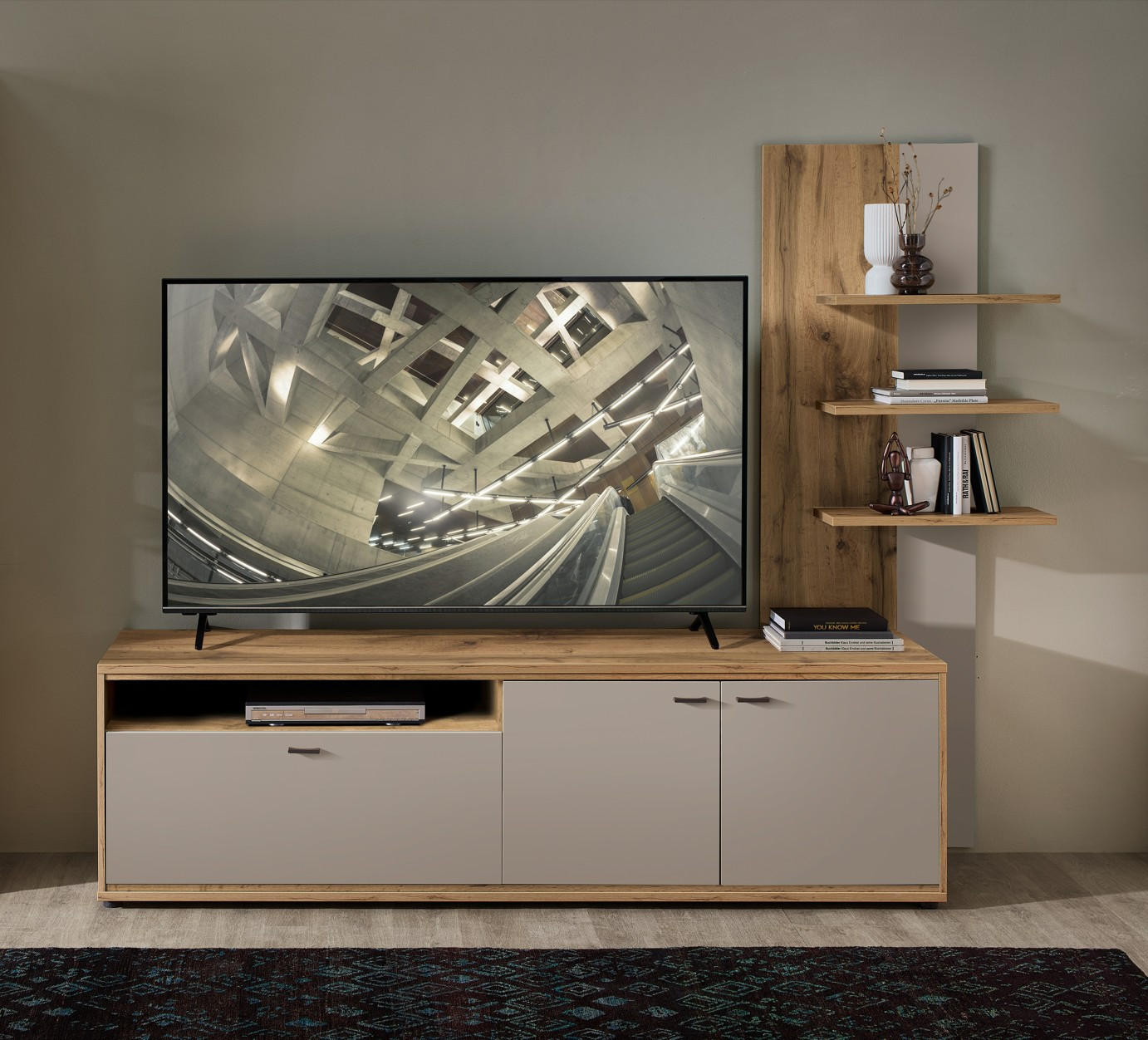 WOHNWAND  in Eichefarben, Kaschmir 235/183/49 cm  - Kaschmir/Eichefarben, Design, Holzwerkstoff/Metall (235/183/49cm) - Livetastic