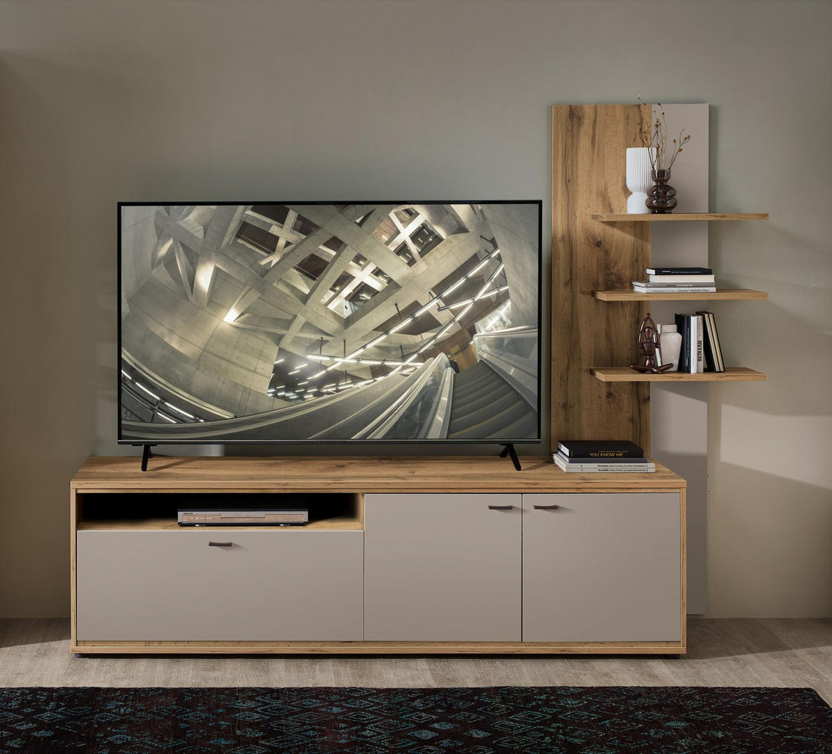 WOHNWAND  in Eichefarben, Kaschmir  235/183/49 cm  - Kaschmir/Eichefarben, Design, Holzwerkstoff/Metall (235/183/49cm) - Livetastic