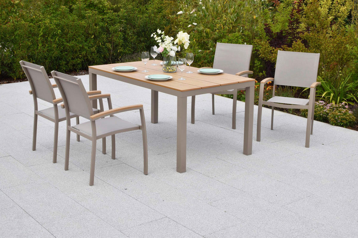GARTENSTUHL-SET Metall, Kunststoff, Textil Naturfarben, Champagner  - Champagner/Naturfarben, KONVENTIONELL, Kunststoff/Textil (66,5/91/56,5cm) - Gardenson