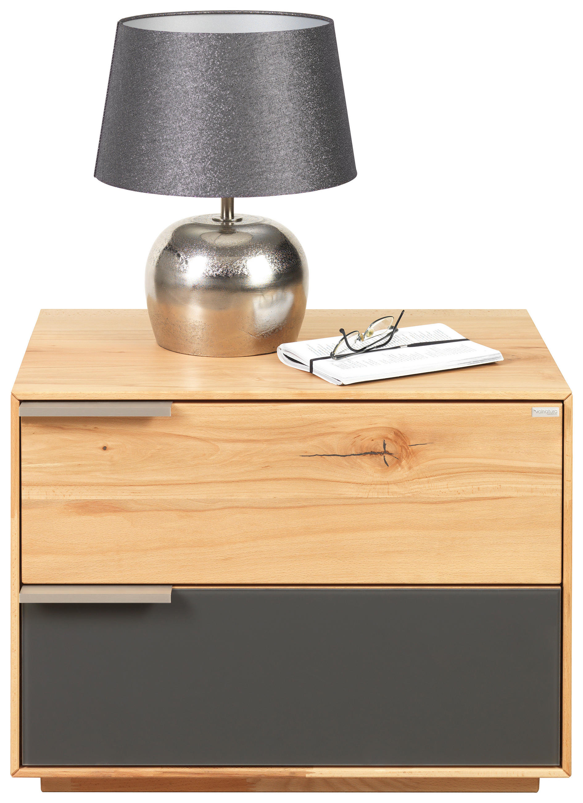 NACHTSCHRANK 60/45/40 cm Wildkernbuche massiv  - Anthrazit/Silberfarben, Natur, Glas/Holz (60/45/40cm) - Valnatura
