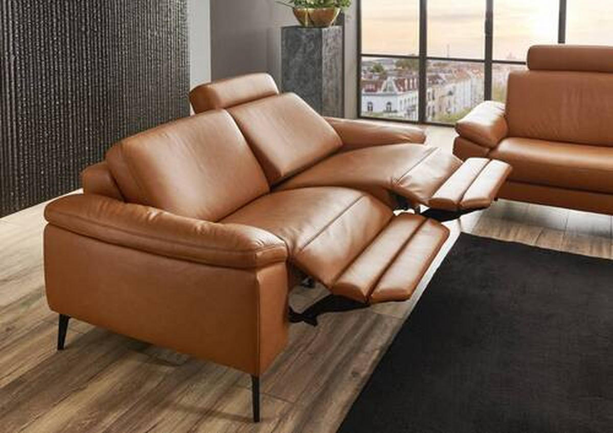 2,5-SITZER in Leder Cognac  - Cognac/Schwarz, Design, Leder/Metall (196/88/100cm) - Valdera