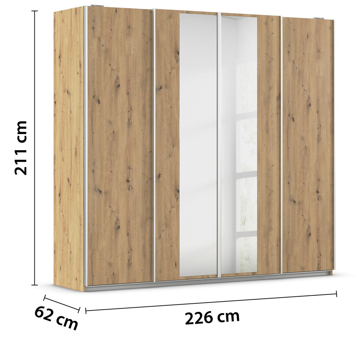 GARDEROB MED SKJUTDÖRRAR 226/211/62 cm 4-dörrar - klar/aluminiumfärg, Modern, metall/trämaterial (226/211/62cm) - Rauch Möbel