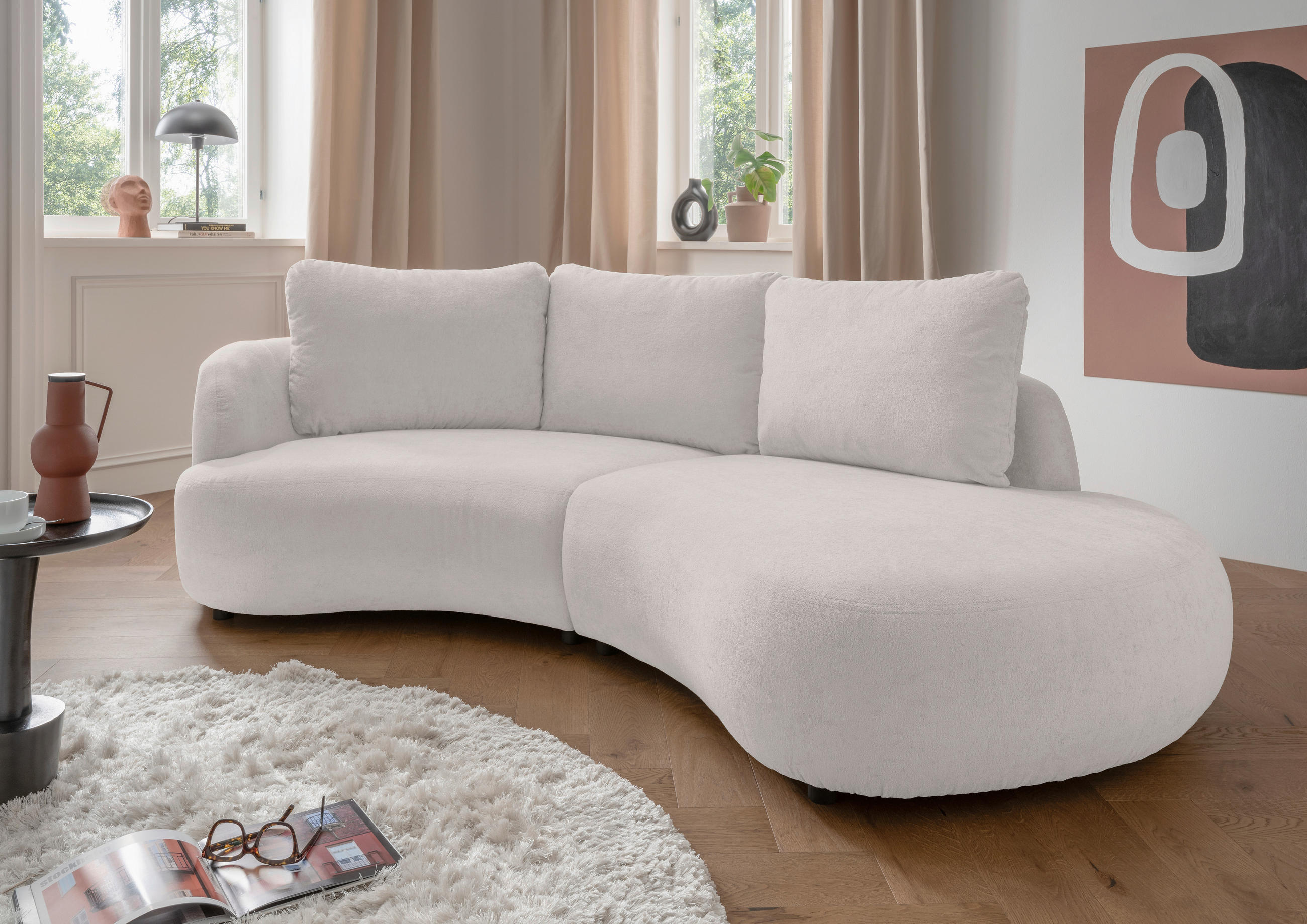 ECKSOFA in Mikrofaser Beige  - Beige/Schwarz, Modern, Kunststoff/Textil (139/250cm) - Livetastic