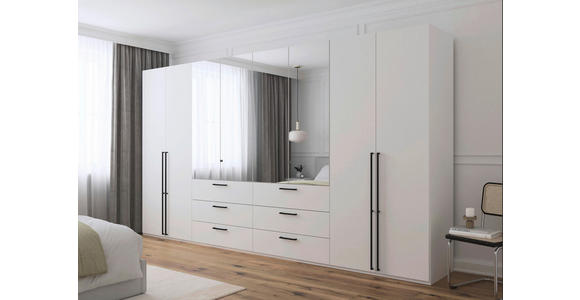 DREHTÜRENSCHRANK 400/223/61 cm,  in Weiß, 8-türig  - Chromfarben/Schwarz, Basics, Glas/Holzwerkstoff (400/223/61cm) - Novel