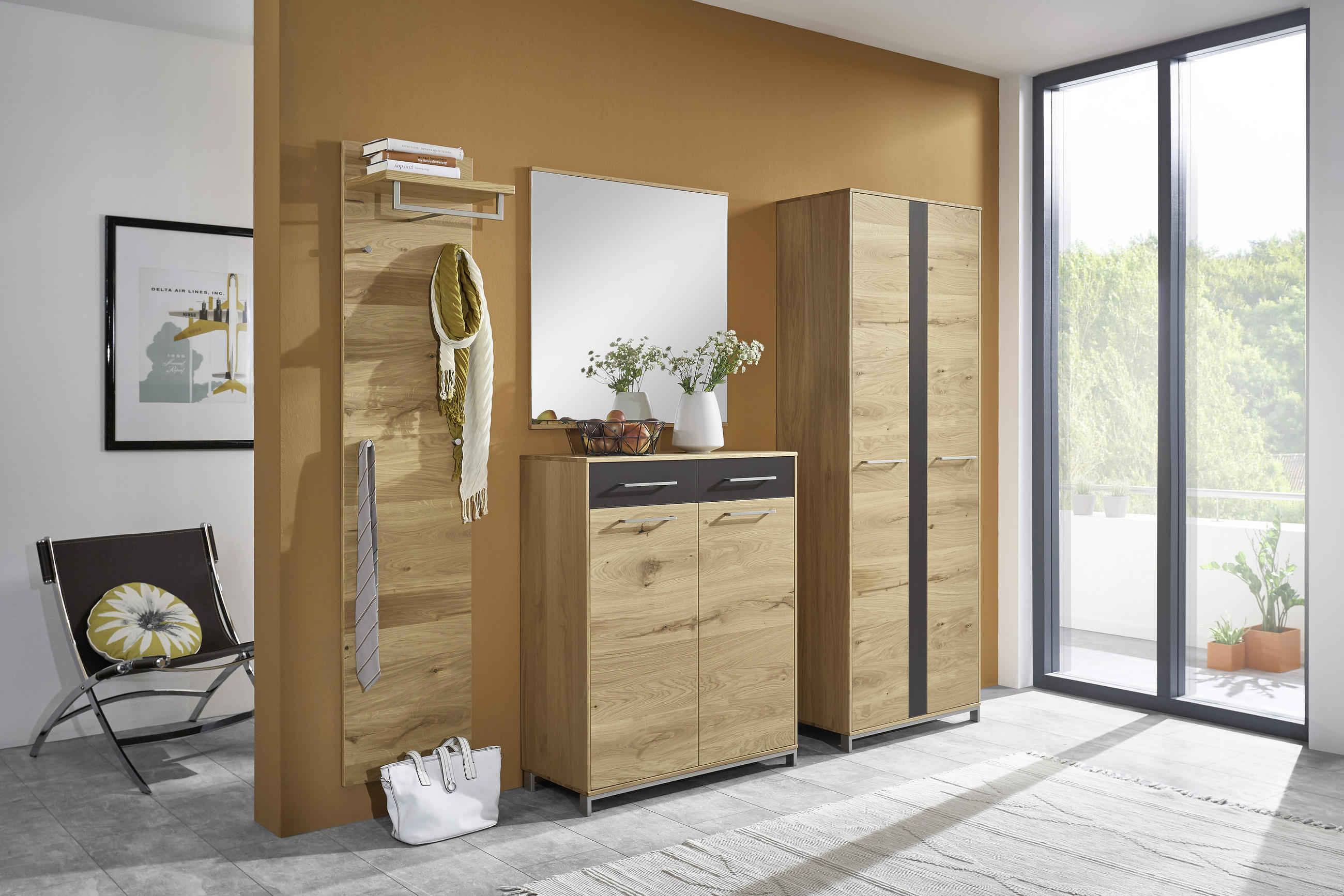 GARDEROBE Anthrazit, Eichefarben - Eichefarben/Anthrazit, Design, Glas/Holz (220/195/31cm)