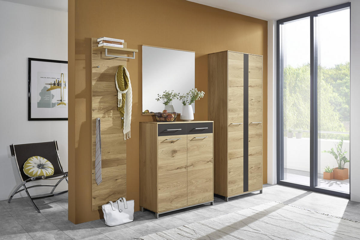 GARDE-ROBE 4-teilig  in 220/195/31 cm  - Eichefarben/Anthrazit, Design, Glas/Holz (220/195/31cm)