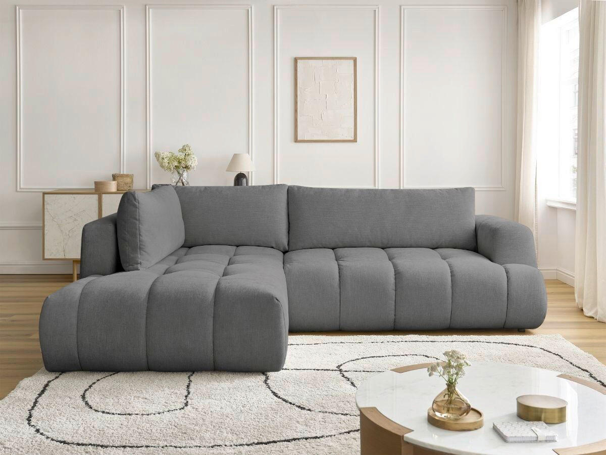 ECKSCHLAFSOFA FUJI Leinenoptik Dunkelgrau  inkl.  - Dunkelgrau/Schwarz, MODERN, Kunststoff/Textil (204/282cm)