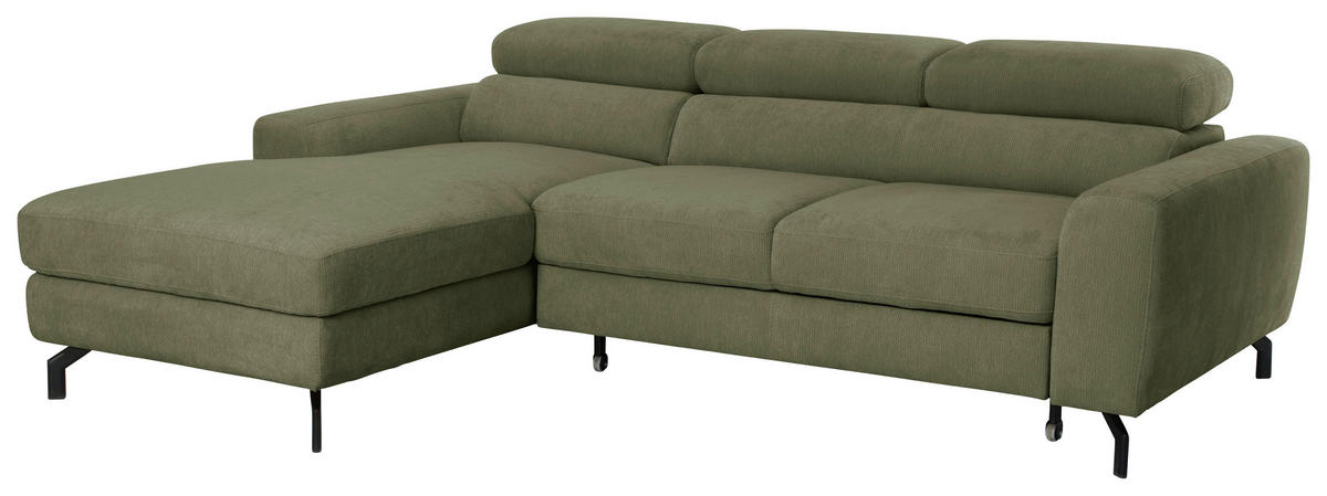 ECKSOFA LARGO in Chenille Grün  177/226 cm  - Schwarz/Grün, Design, Textil/Metall (177/226cm) - Livetastic