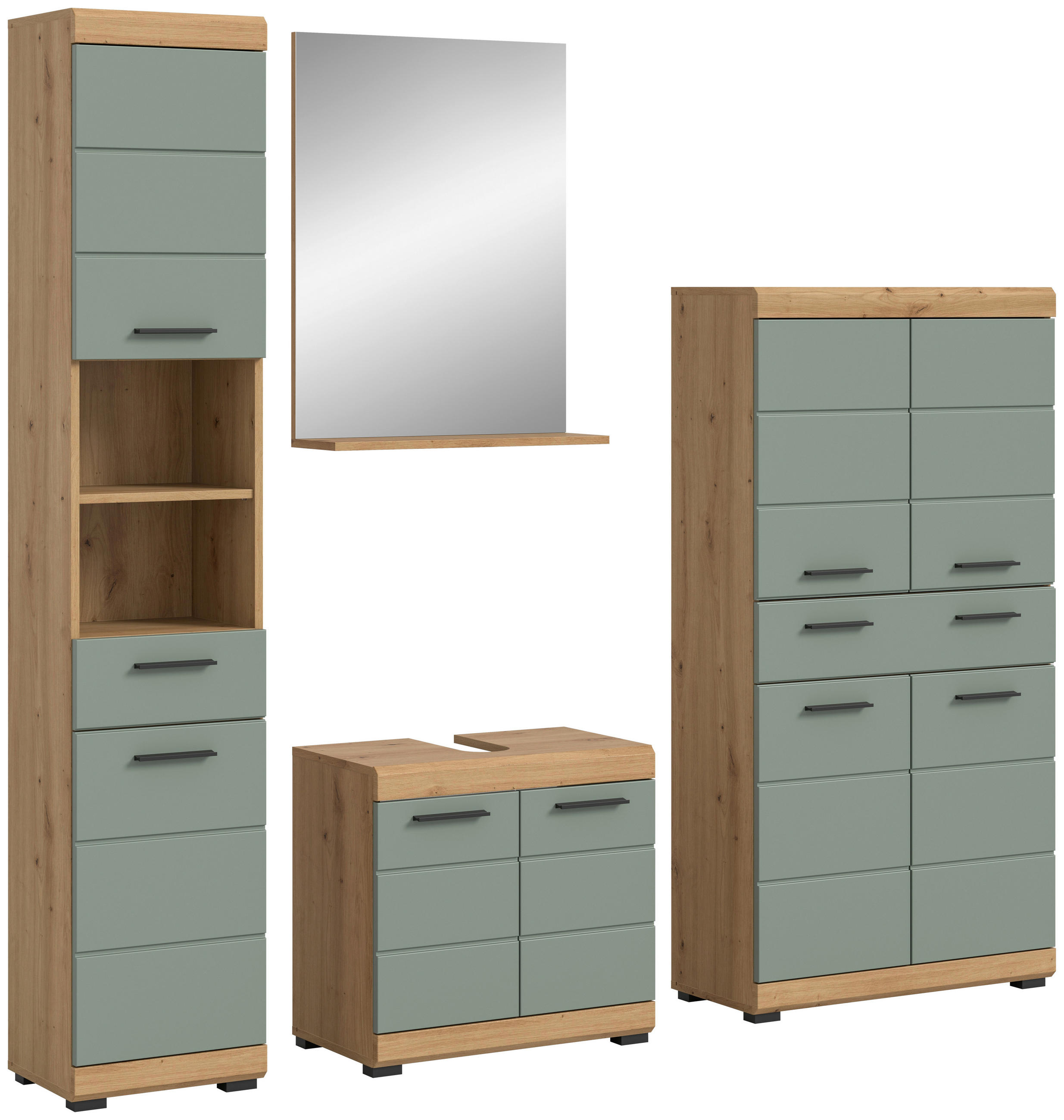BADEZIMMER 4-teilig  in 191 cm  - Salbeigrün/Schwarz, MODERN, Glas/Holzwerkstoff (191cm) - MID.YOU
