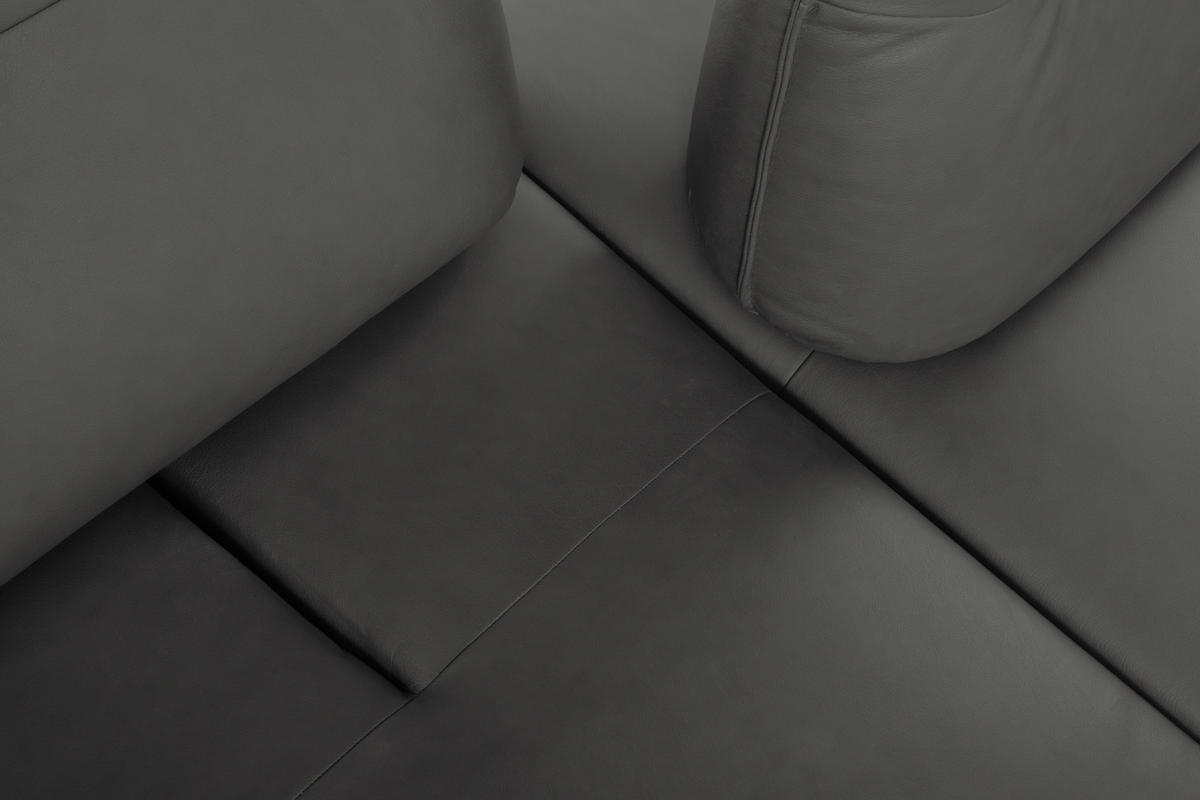 ECKSOFA Dunkelgrau Echtleder Rücken echt, Armteilverstellung, Kopfteilverstellung, Sitztiefenverstellung  - Dunkelgrau/Schwarz, Design, Leder/Metall (160/235cm) - Celina Home