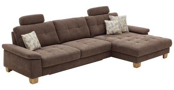 WOHNLANDSCHAFT Hellbraun Webstoff - Hellbraun/Eichefarben, Natur, Holz/Textil (336/174cm) - Voleo