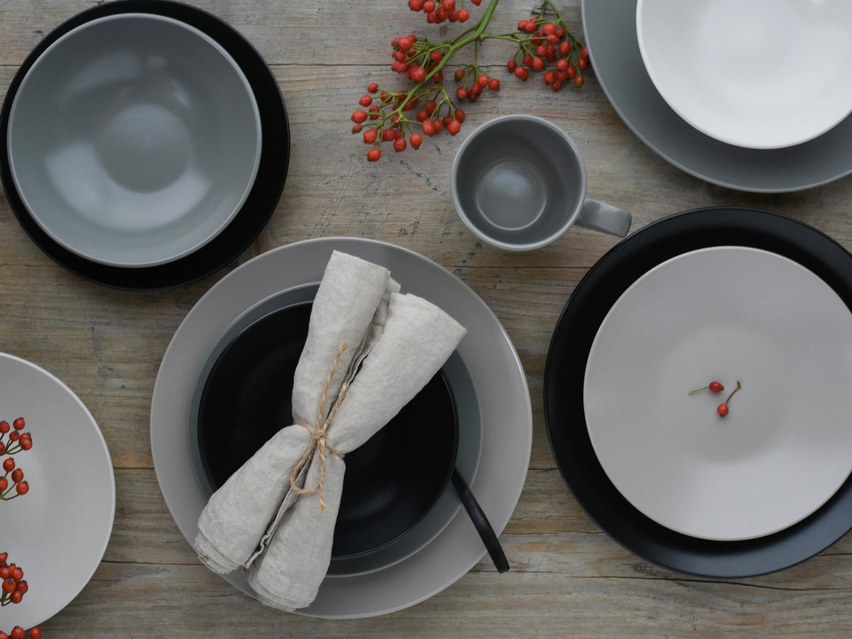 KOMBISERVICE Creme, Grau, Schwarz, Taupe MANHATTAN 16-teilig 4 Personen  - Taupe/Creme, Basics, Keramik - Creatable