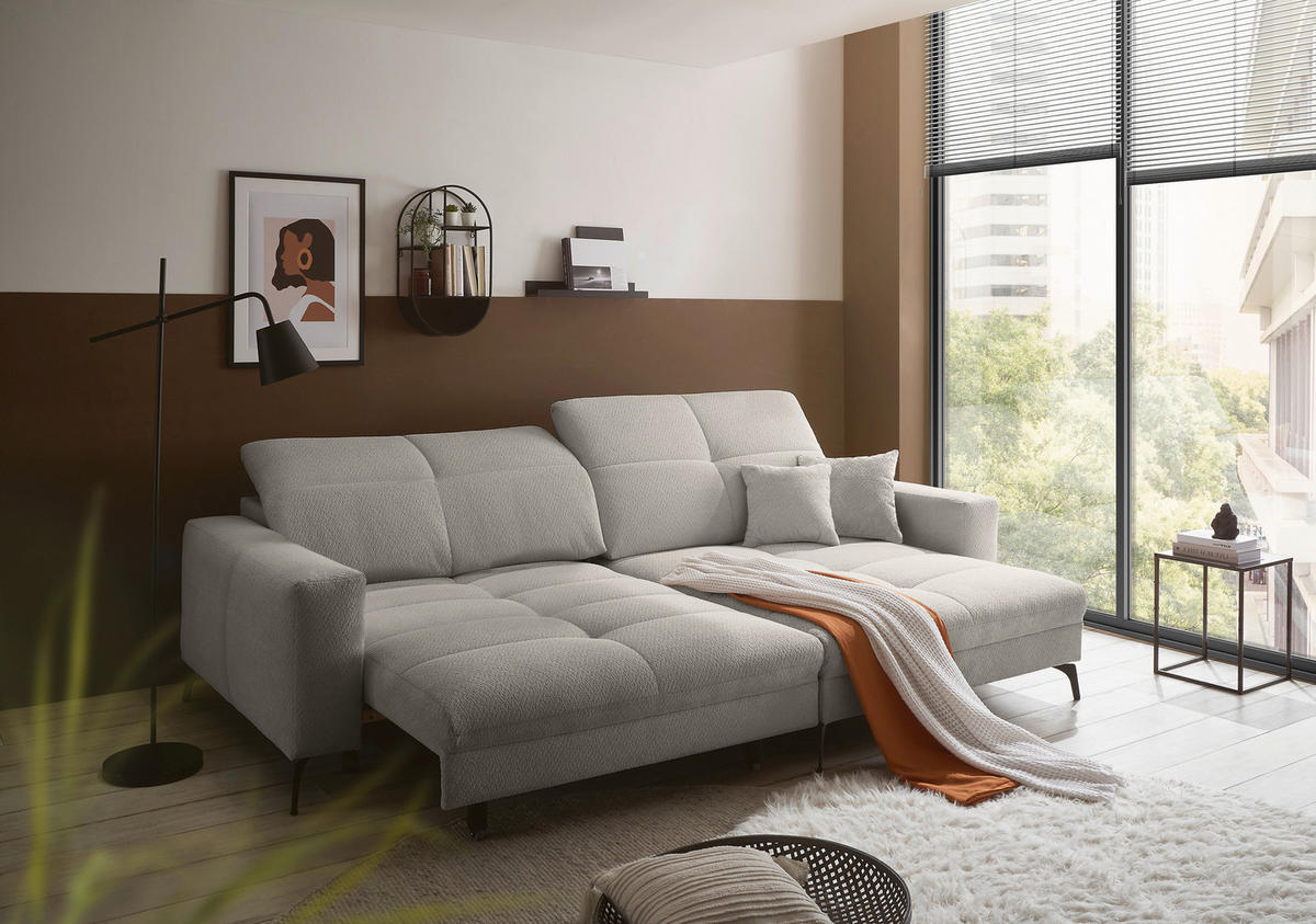 ECKSOFA Hellgrau Webstoff  - Hellgrau/Schwarz, KONVENTIONELL, Textil/Metall (285/180cm) - SetOne by Musterring