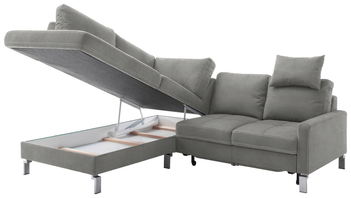 ECKSOFA in Mikrofaser Grau  - Chromfarben/Beige, Design, Textil/Metall (200/229cm) - Pure Home Lifestyle