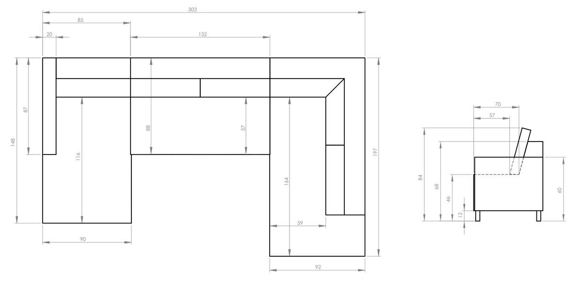 SJEDEĆA GARNITURA tekstil  smeđa   - crna/smeđa, Moderno, tekstil/metal (149/304/198cm) - MID.YOU