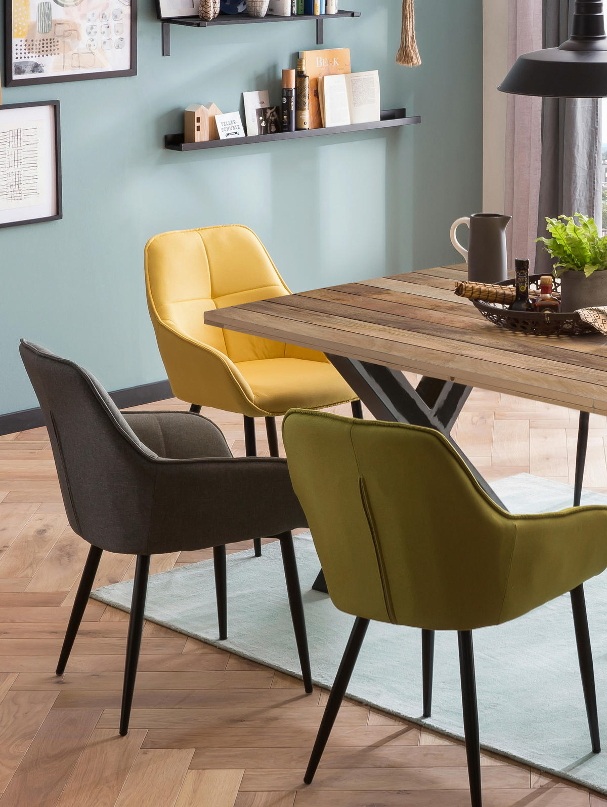 ESSTISCH in Holz, Metall 220/100/77 cm   - Schwarz/Naturfarben, Design, Holz/Metall (220/100/77cm) - Livetastic