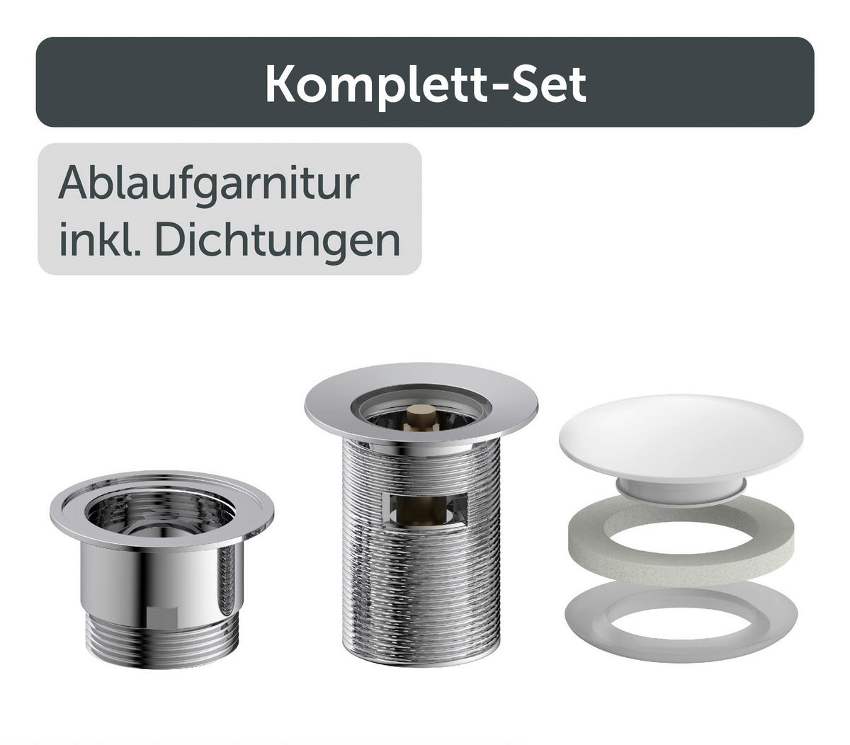 ABLAUFVENTIL  - Chromfarben/Weiß, Basics, Metall (6,5cm) - Schütte