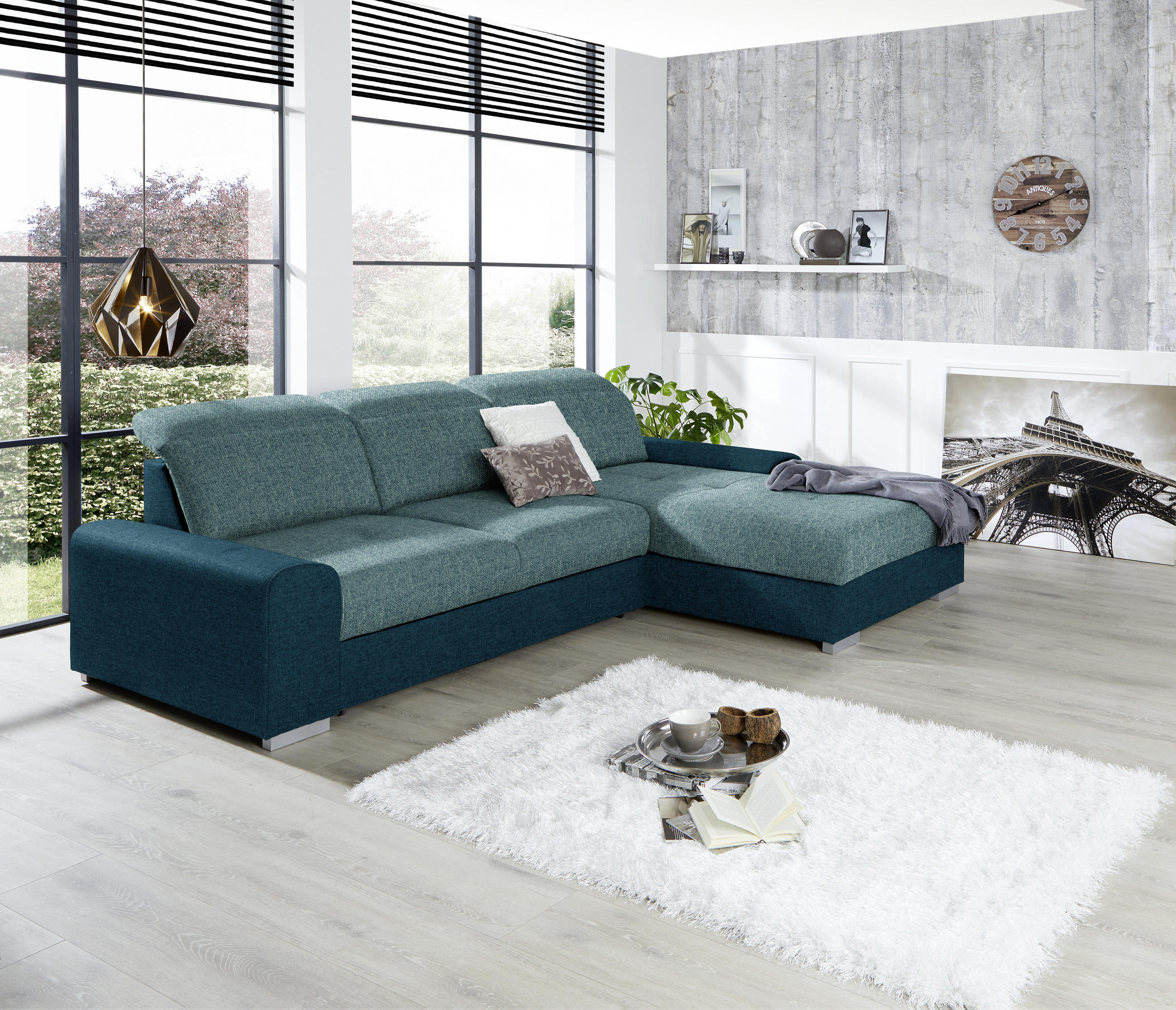 ECKSOFA Blau, Türkis Webstoff  - Türkis/Blau, KONVENTIONELL, Holz/Textil (286/203cm) - Livetastic